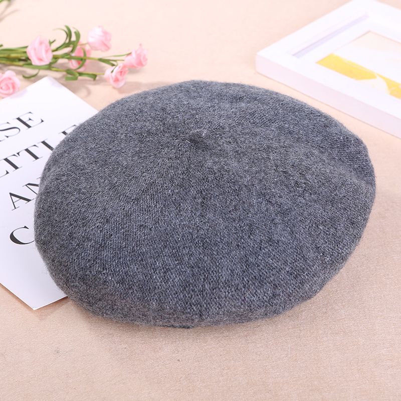 Solid color knitted cashmere women's wool line Beret flat British retro warm Korean Japanese thumbnail
