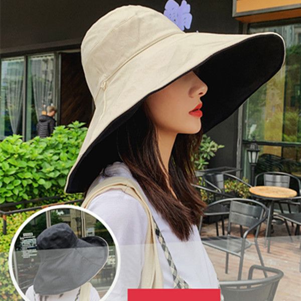 渔夫帽女防晒帽子遮脸韩版潮百搭双面遮阳大沿太阳夏天日系