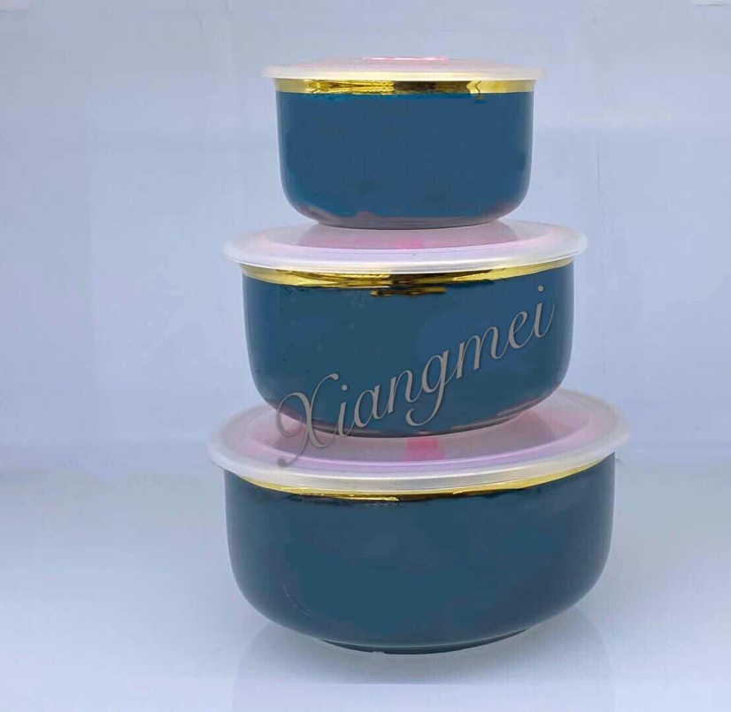 L003-J3陶瓷高档祖母绿加金保鲜碗，每箱16套