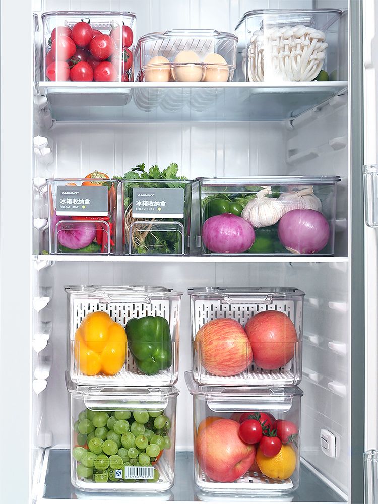 Wholesale of Ameno fruit and vegetable preservation, draining, covered plastic food storage boxes, kitchen and refrigerator storage boxes undefined