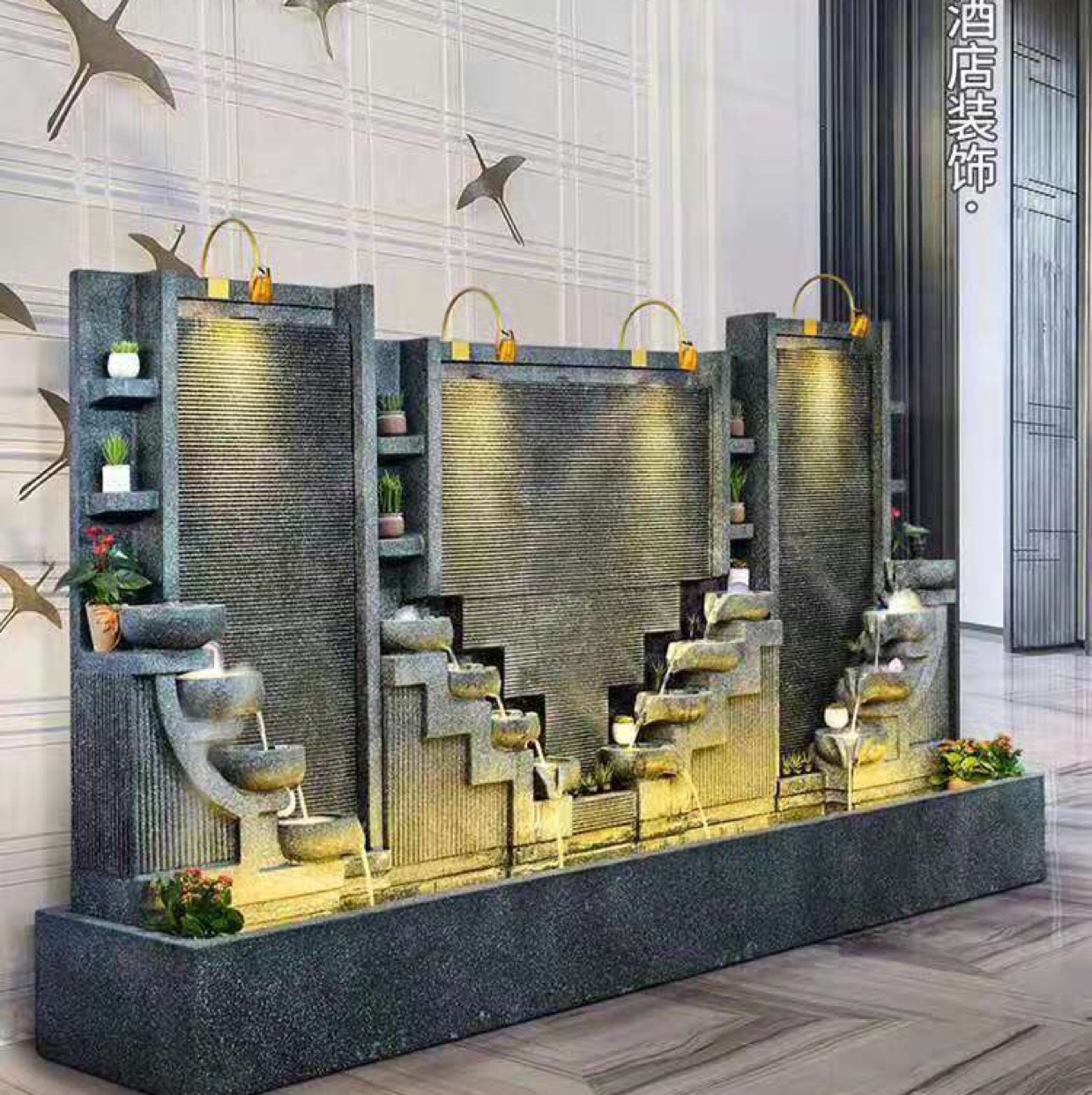 Large miniascape with wall curtain and flowing water thumbnail