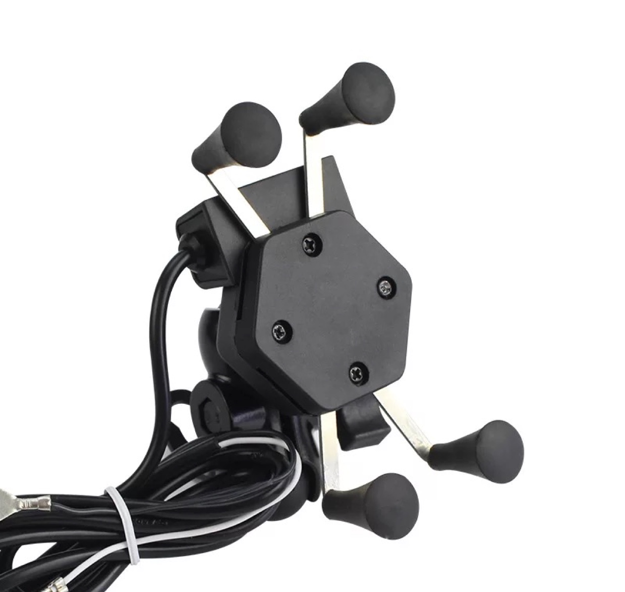 摩托车X型手机金属支架带2Ausb充电器后视镜车载手机支架配件批发白底实物图