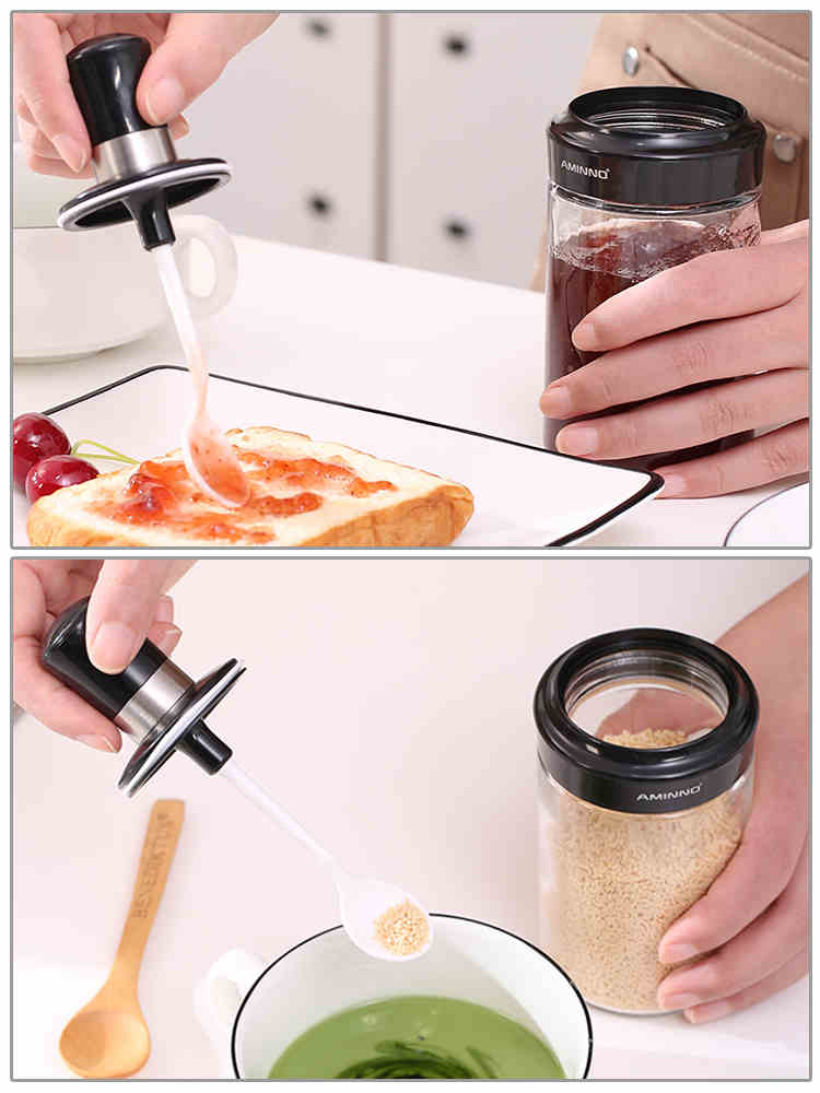 艾美诺玻璃调味盒带勺调料瓶密封固液调味瓶番茄酱瓶调料盒调味罐详情图1