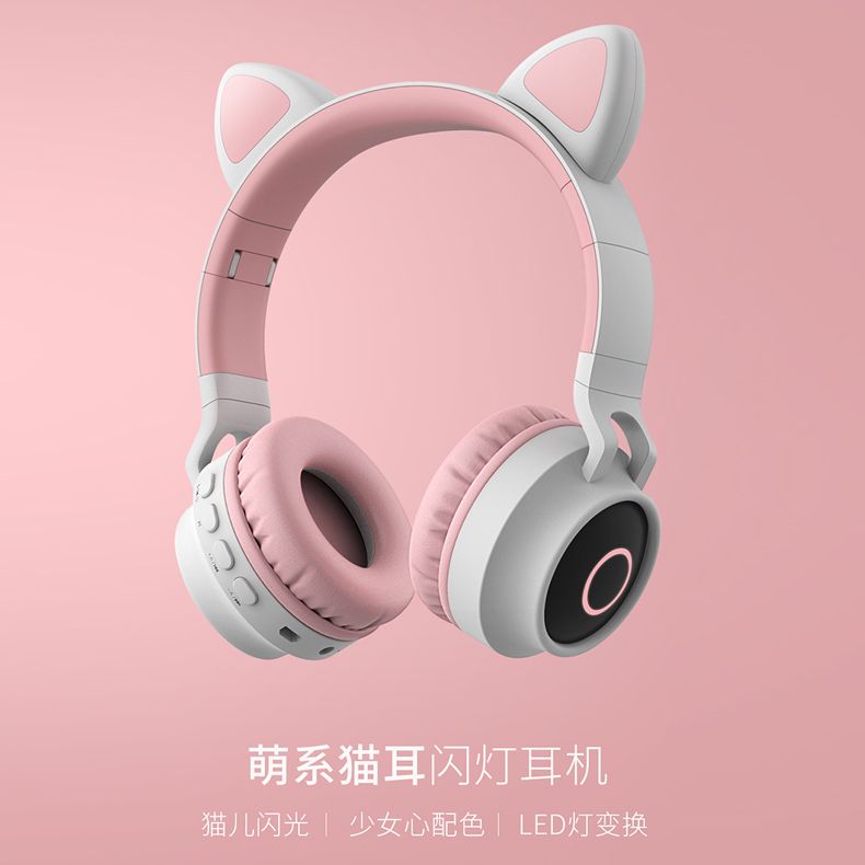 新款 头戴式蓝牙耳机猫耳朵ins风无线发光耳机电脑电竞可爱跨境图