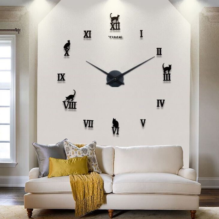Yiwu good goods cat simple wall clock living room fashion art clock DIY personality clock creative clock thumbnail