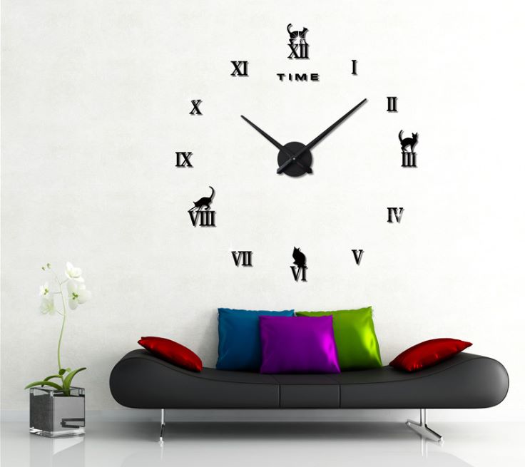 Yiwu quality cat simple wall clock, living room fashionable art clock, DIY personalized clock, creative clock details Picture