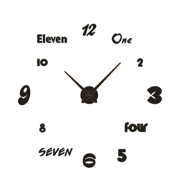 Yiwu good goods simple diy wall clock living room fashion art creative clock wall stick English digital clock