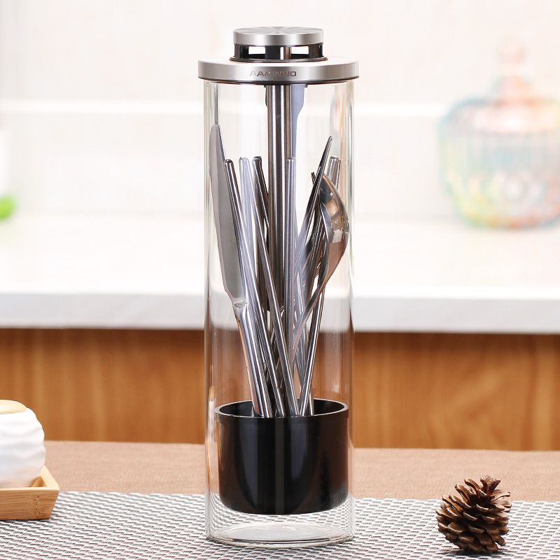 高硼硅玻璃餐具盒筒沥水带盖筷子筒