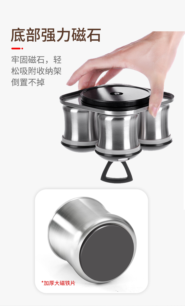 可旋转调味瓶 密封调料罐不锈钢调料瓶 立式7件套装详情图4