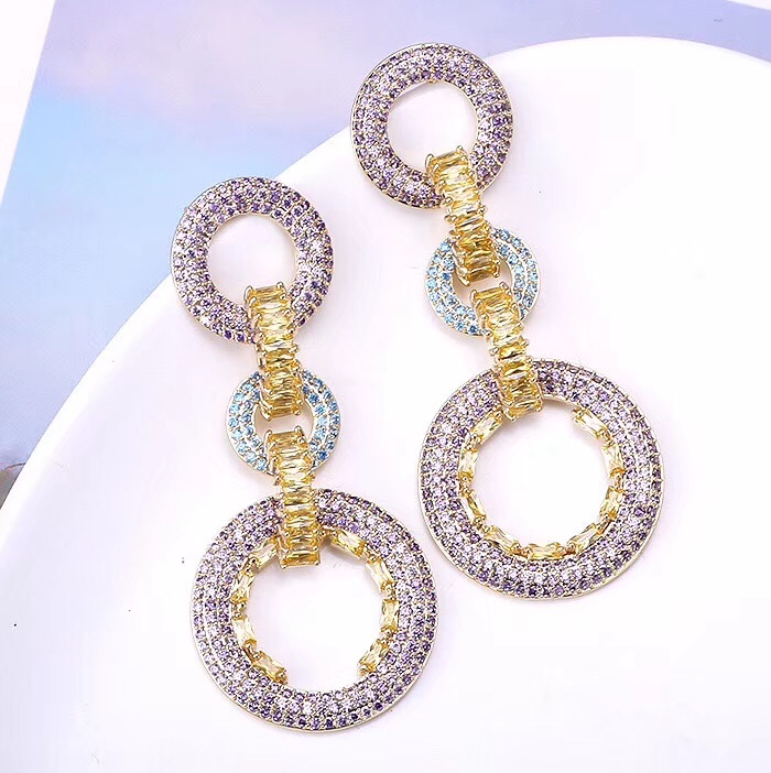 Heavy industry micro - set interlocking colored zirconium earrings thumbnail