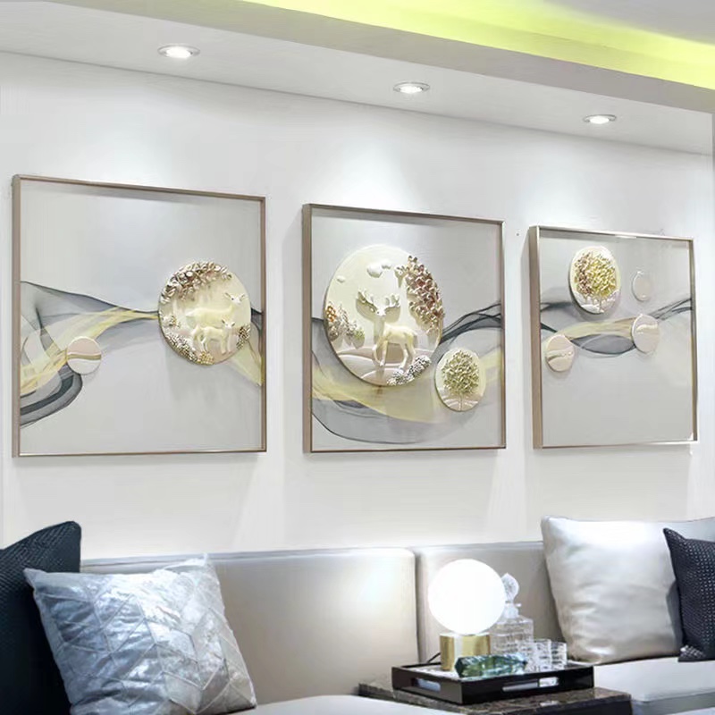 Sitting room sofa bedside background painting decorative painting hanging painting relief triplet painting thumbnail