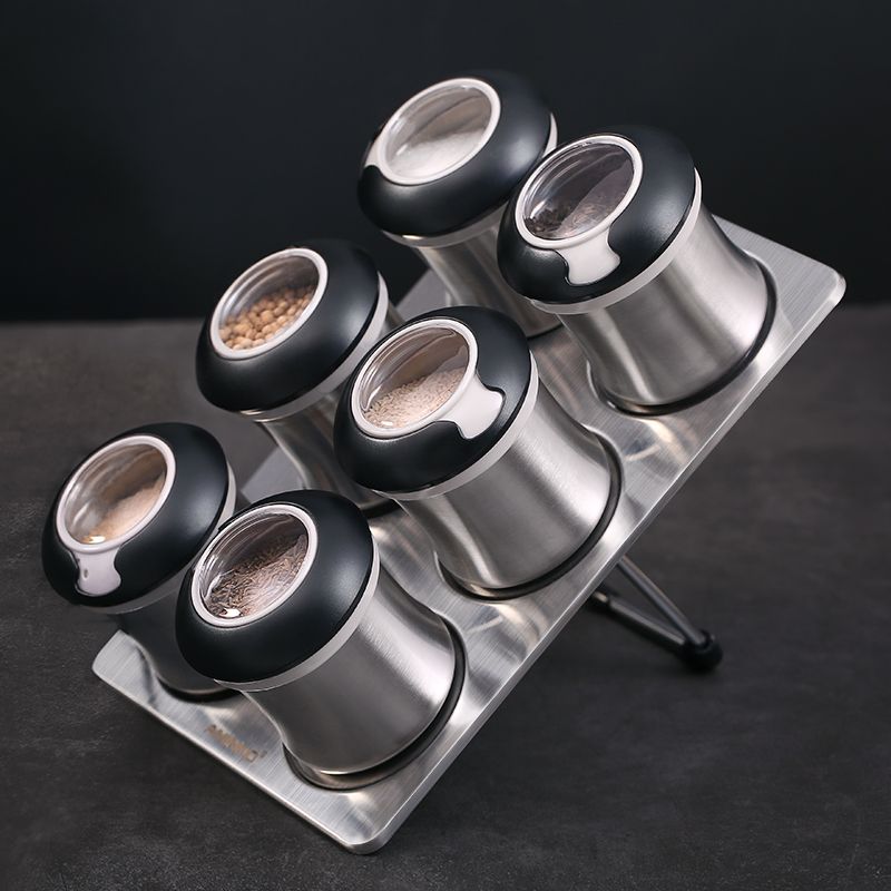 可旋转调味瓶 密封调料罐不锈钢调料瓶 立式7件套装