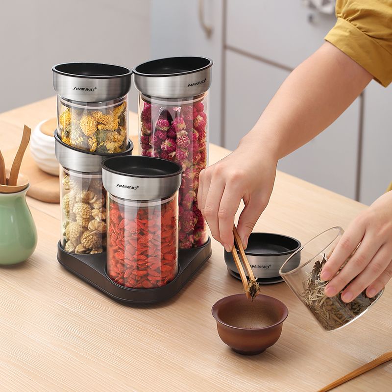 食品级玻璃带盖密封罐透明分装五谷杂粮收纳储物【不锈钢】详情图6