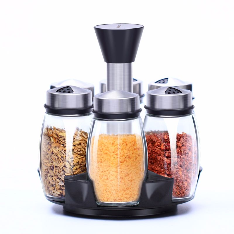 Yiwu Selection glass seasoning jar vertical rotating seasoning bottle seasoning jar kitchen seasoning box set thumbnail
