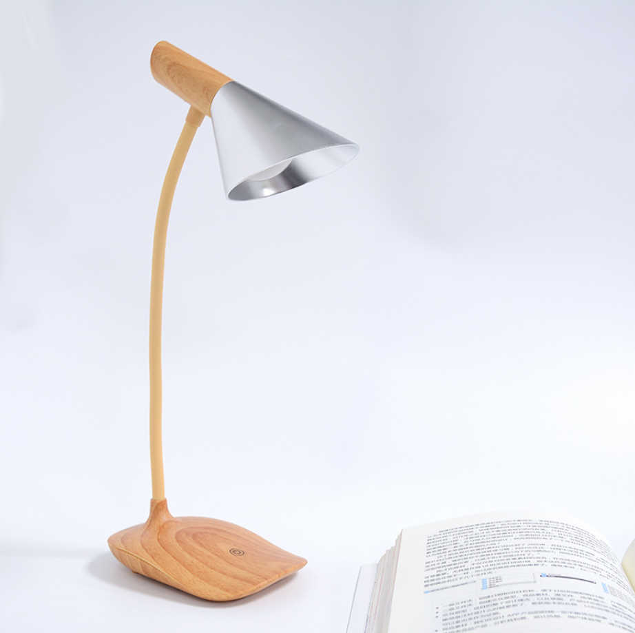 Small night light Nordic imitation wood grain simple touch dimming USB charging book light reading eye lamp
