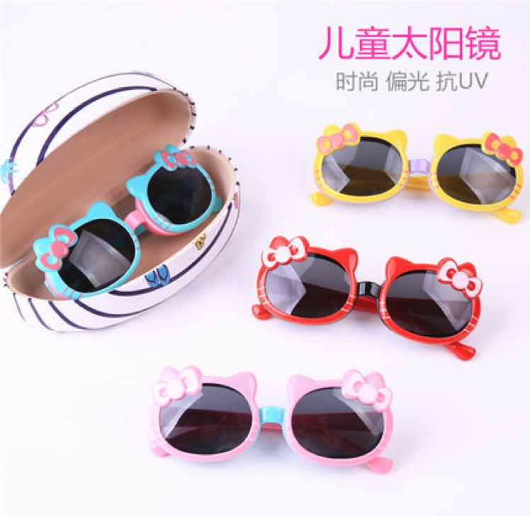儿童太阳镜韩版蝴蝶结女宝宝偏光墨镜个性女童防紫外线翻盖眼镜潮3427图