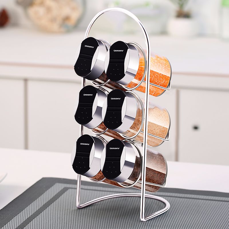 义乌好货 厨房用品玻璃调味瓶套装 创意调料罐调料盒置物架7件套