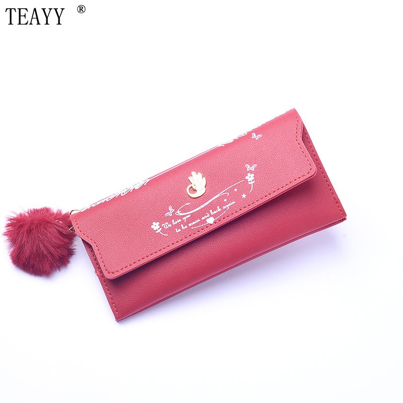 New women's long wallet in Korean style, simple and versatile, with a hairball, 20% off. Multi-functional and multi-slot direct sales