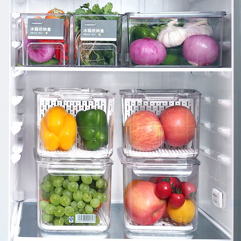 艾美诺 水果蔬菜保鲜沥水带盖塑料食品储物盒厨房冰箱收纳盒批发详情图4