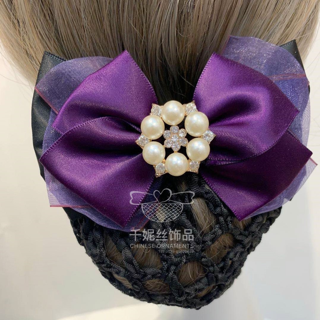 New Korean version color water diamond, handcrafted alloy pearl, double-layer rubber band, hair tie, headwear and hair accessory, with a fresh and light style pic 2