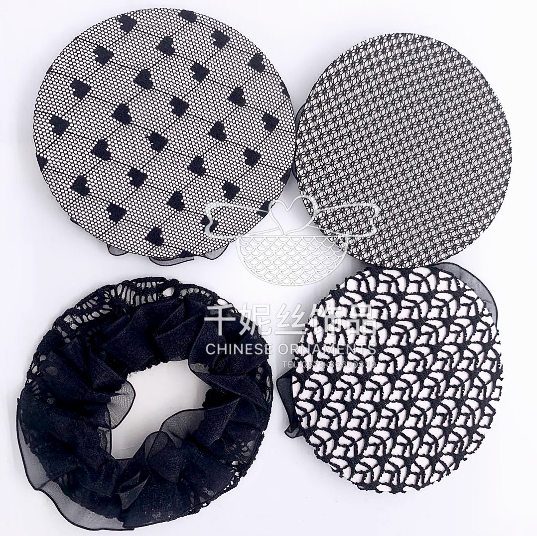 Wholesale of elastic and breathable hair net bags for dance curls, invisible children's dance hair bags, flower bud bun hairstyle sets detail image 9