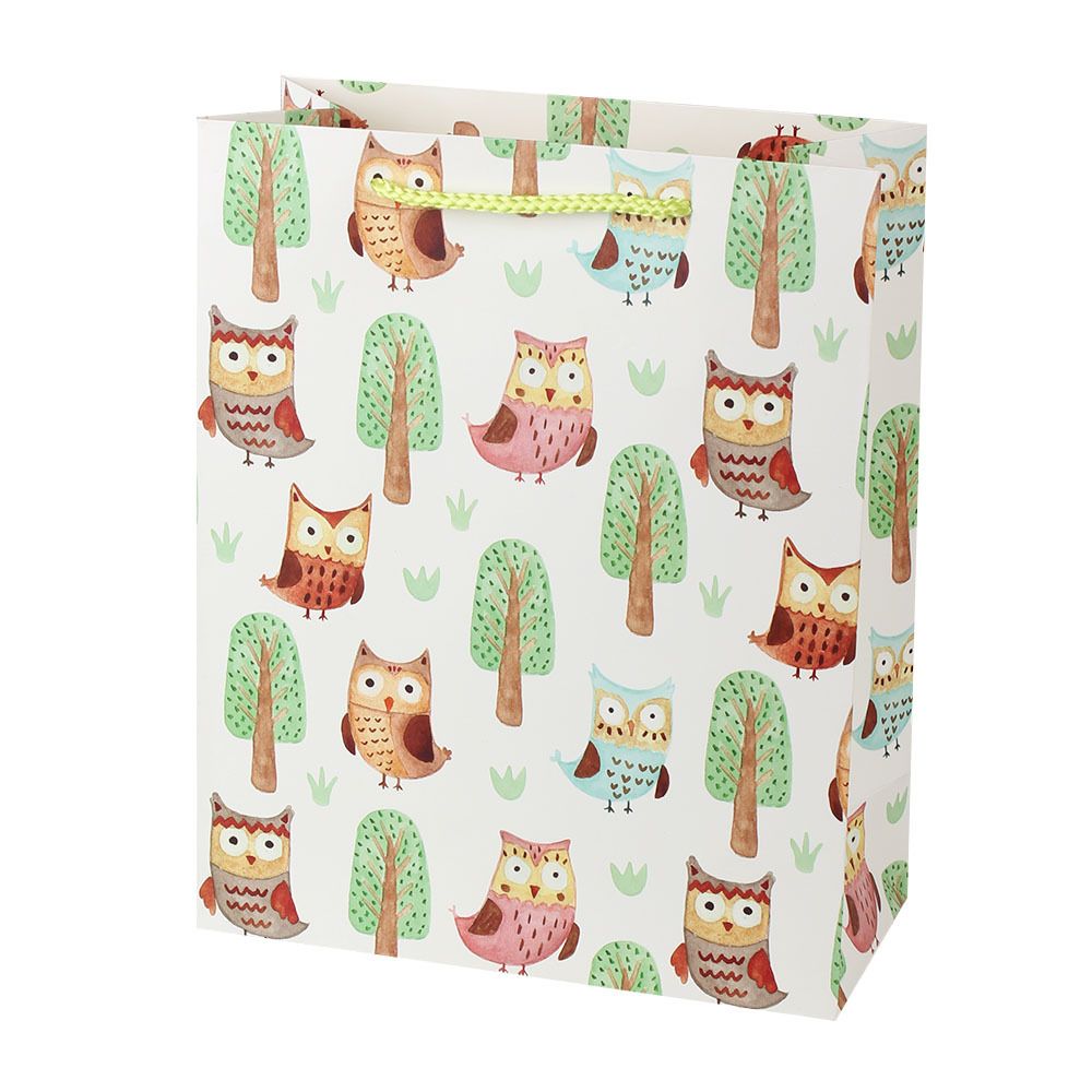 可爱卡通猫头鹰通用礼品袋白卡纸手提袋礼物袋厂家直销现货