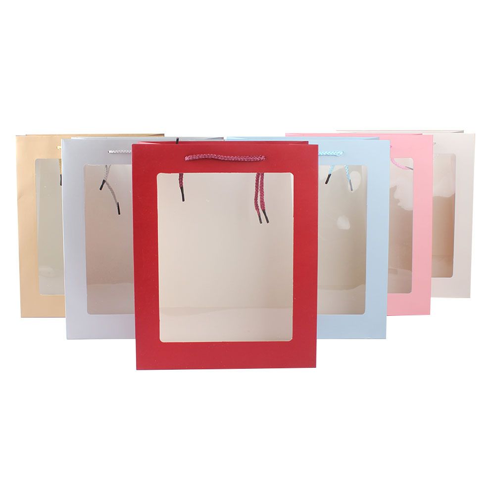 爆款PVC开窗单色礼品袋高档专色白卡纸通用手提袋礼物袋化妆品