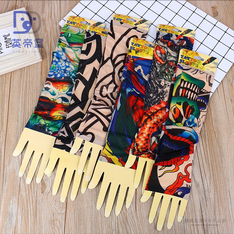 义乌好货 纹身袖套冰爽无缝夏季冰丝防晒花纹臂套开车骑行护臂图