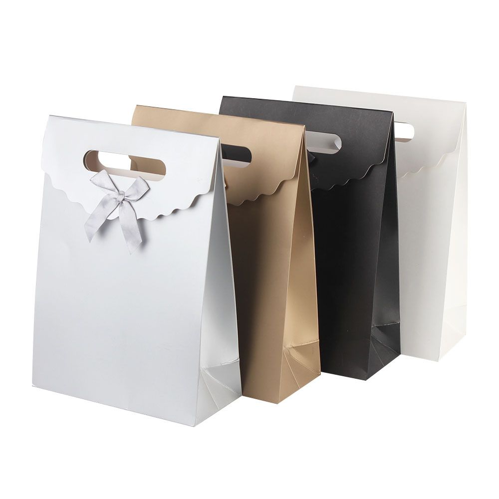 Flip-top bow special color universal gift bag, cute white cardstock gift handbag in stock for wholesale details Picture