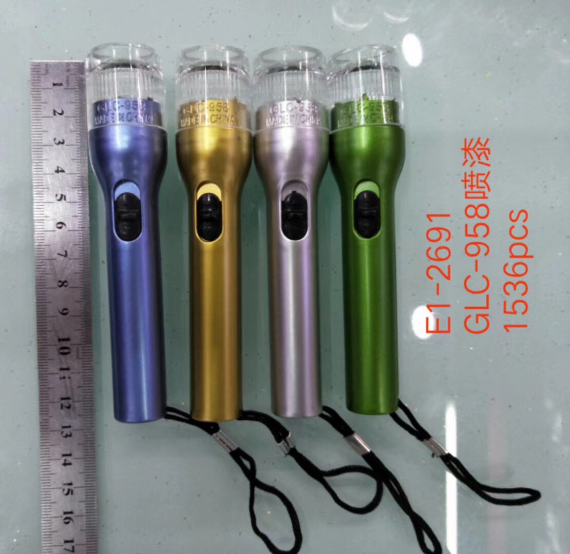 LED迷你小电筒，喷漆工艺，钥匙扣笑电筒，挂黑绳小电筒