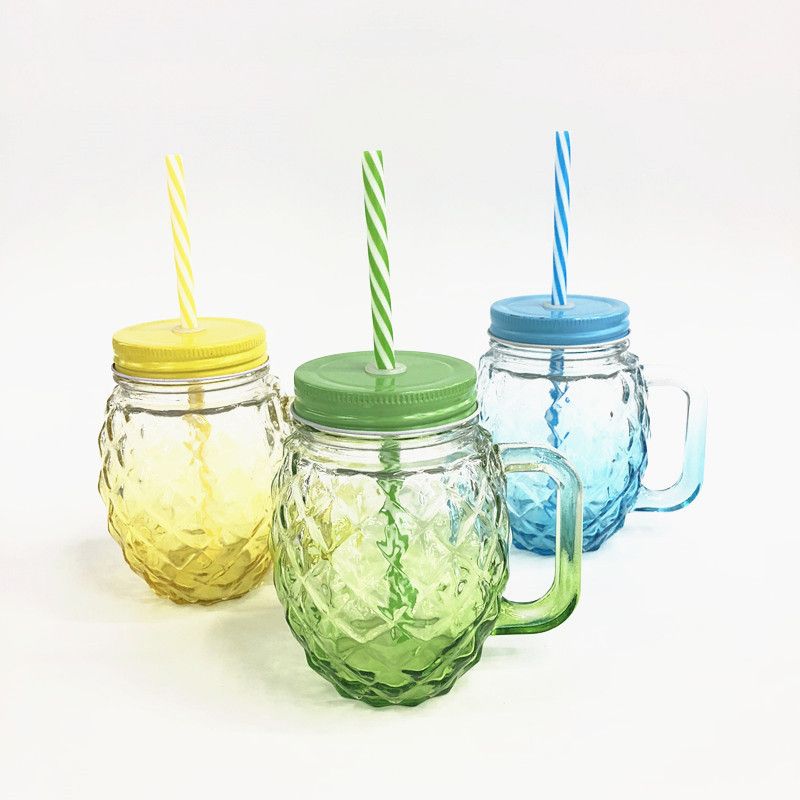 彩色水果杯玻璃果汁杯菠萝杯吸管杯产品图