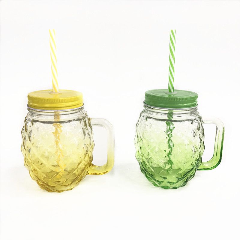 彩色水果杯玻璃果汁杯菠萝杯吸管杯图