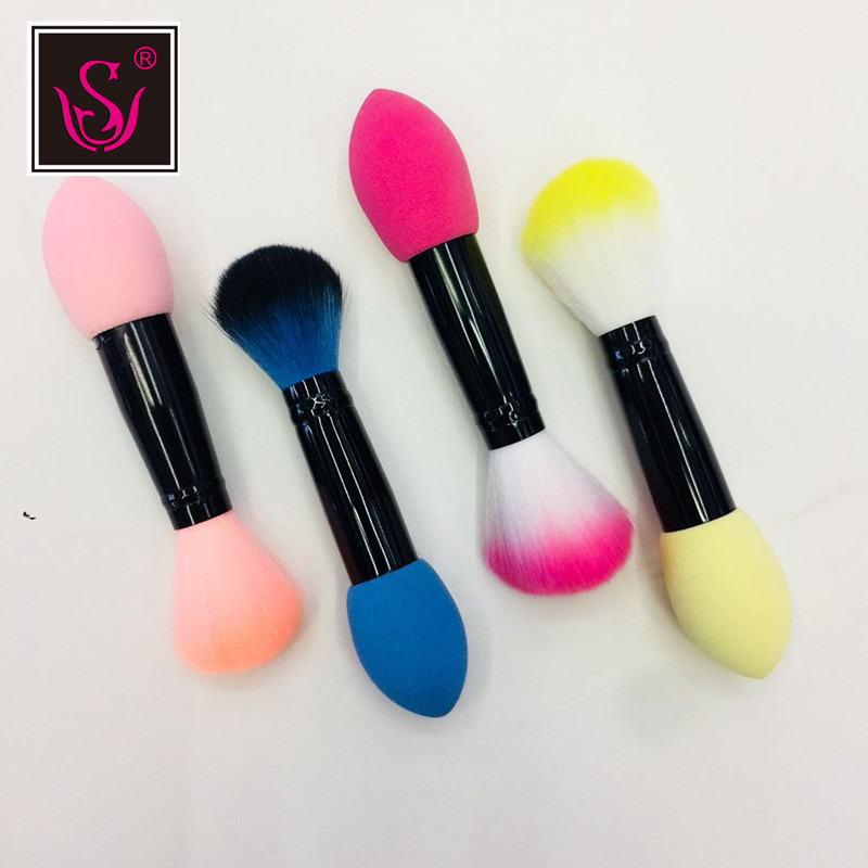 Factory direct sales, single double-ended brush, short double-ended blush brush, foundation brush, powder brush, powder puff, suitable for both dry and wet use detail image 2