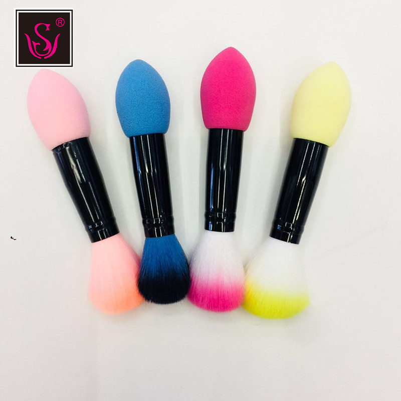 Factory direct sales, single double-ended brush, short double-ended blush brush, foundation brush, powder brush, powder puff, suitable for both dry and wet use detail image 3