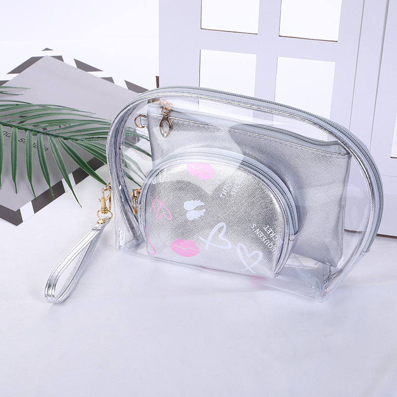 韩版新款化妆包三件套 手提随行时尚透明防水洗漱包化妆包零钱包详情图3
