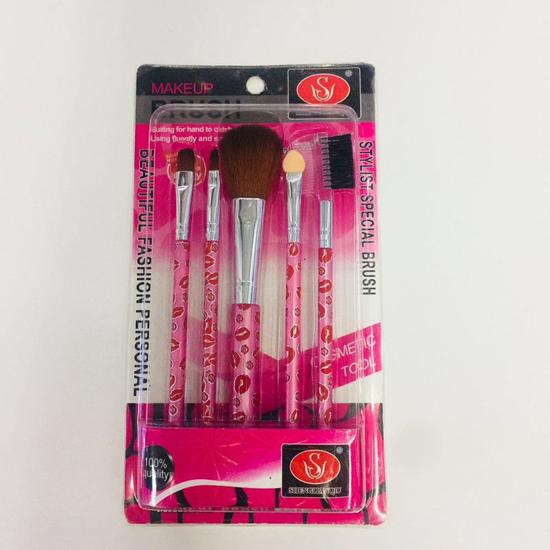 Factory direct sale: Shenglian Ball 5-piece makeup brush set, a portable makeup tool for beginners, 5-in-1 card holder brush details Picture