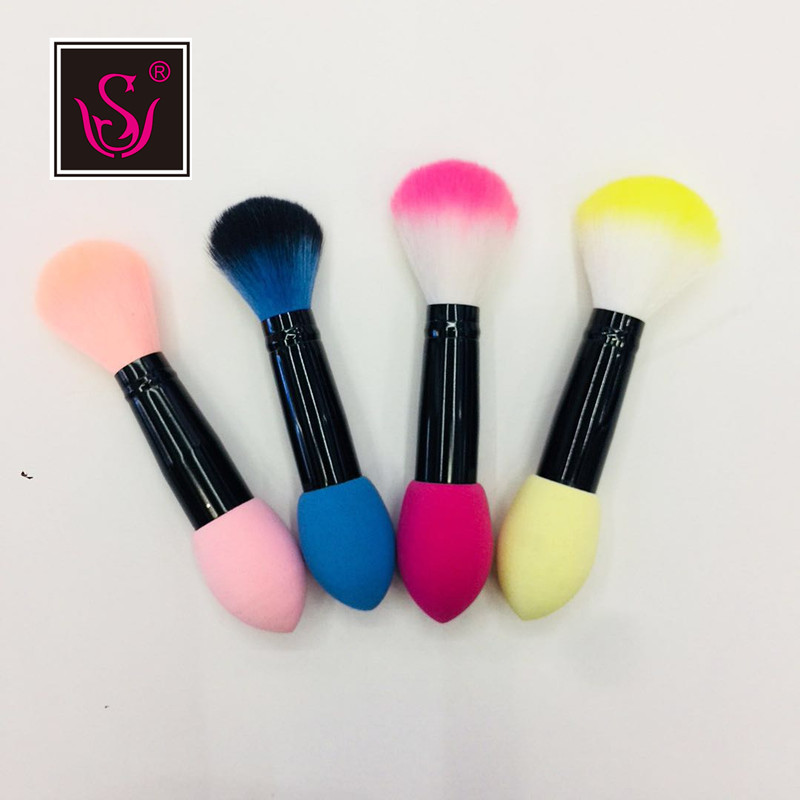 Factory direct sales, single double-ended brush, short double-ended blush brush, foundation brush, powder brush, powder puff, suitable for both dry and wet use detail image 1