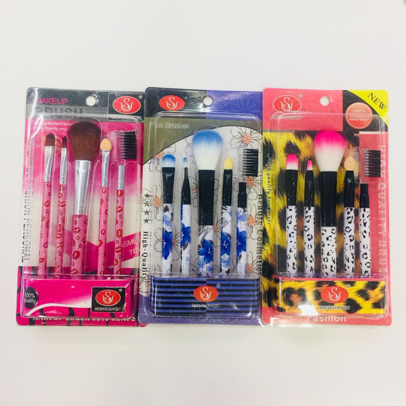 Factory direct sale: Shenglian Ball 5-piece makeup brush set, a portable makeup tool for beginners, 5-in-1 card holder brush pic 2