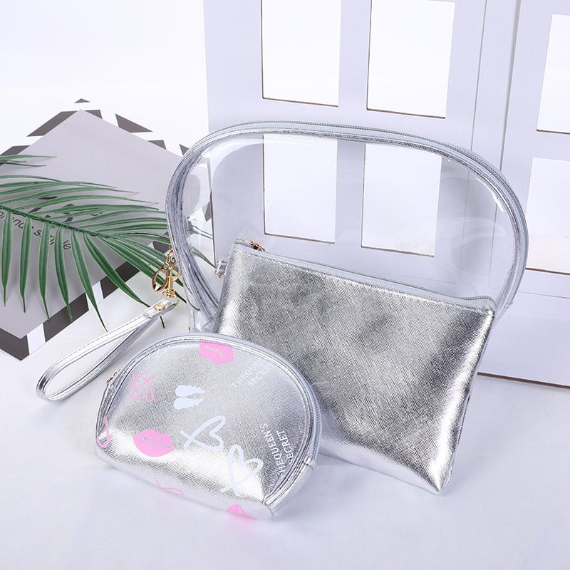 韩版新款化妆包三件套 手提随行时尚透明防水洗漱包化妆包零钱包