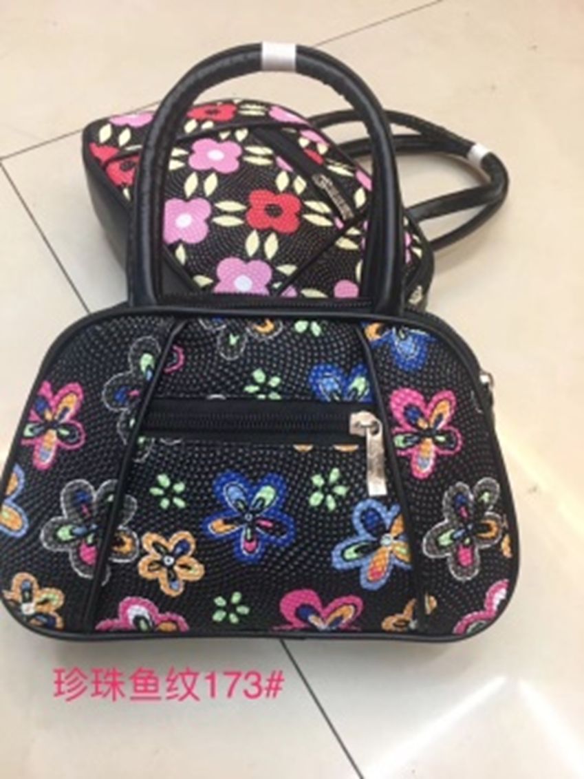 Yiwu Good Goods Double Zipper Portable Handbag Colorful Small Print Lady Bag Specification drawing