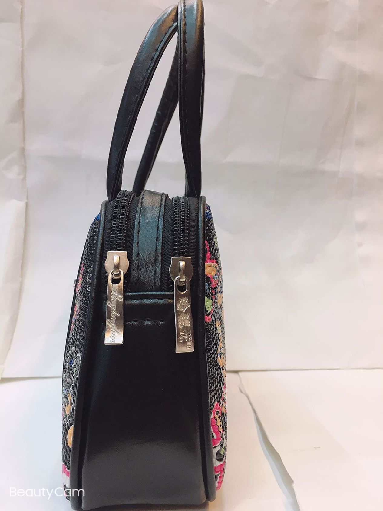Yiwu Good Goods Double Zipper Portable Handbag Colorful Small Print Lady Bag details Picture