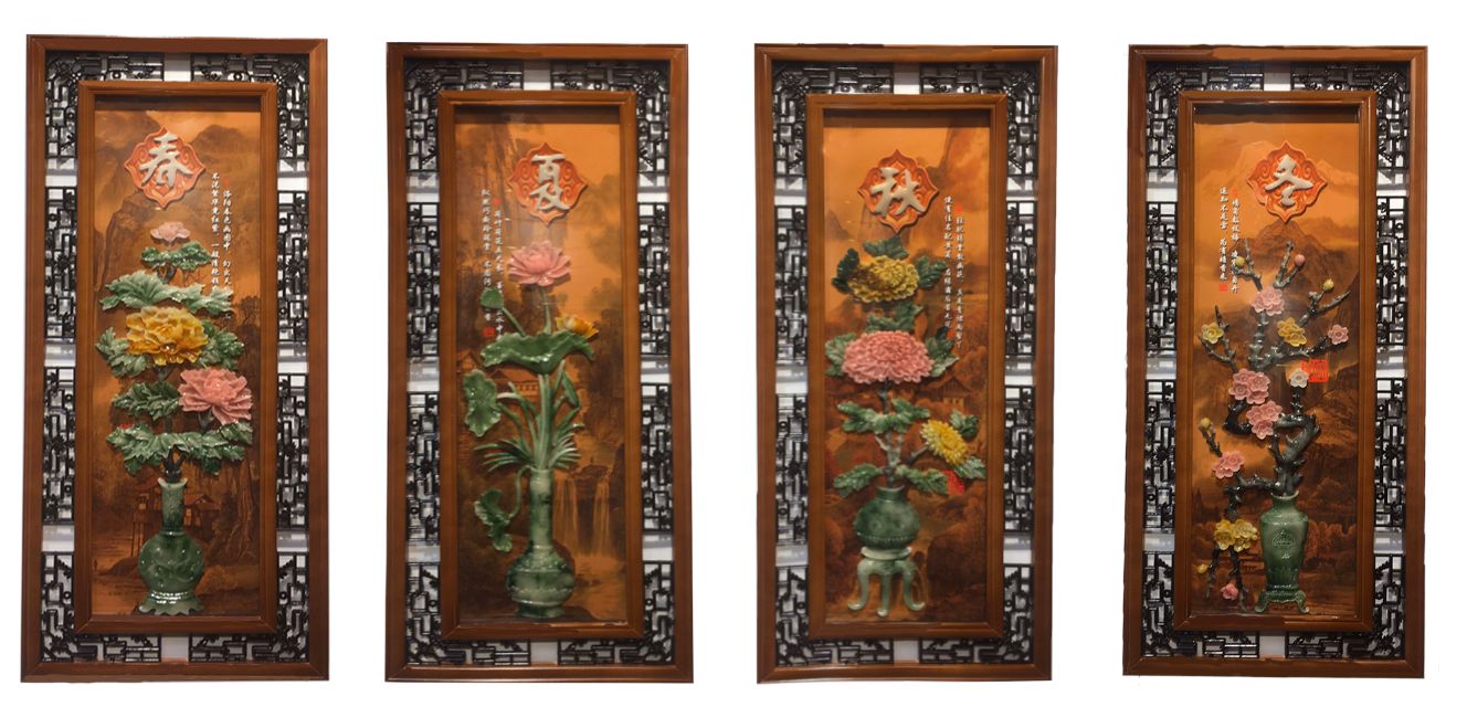 Color bottom, spring, summer, autumn and winter, line screen, four paintings thumbnail