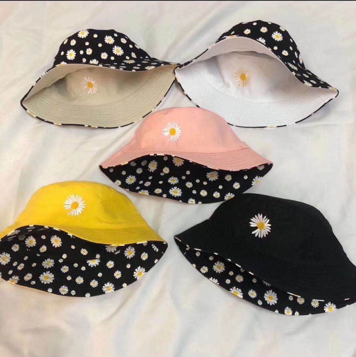 The hat fisherman hat Korean version of the trendy joker day summer thin popular logo show face small double face wearing small Daisy basin hat thumbnail