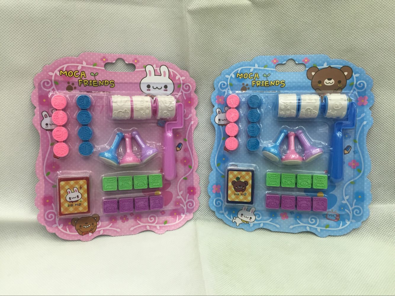 391BR Little Bear rabbit with inked little roller seal rubber suction card set thumbnail