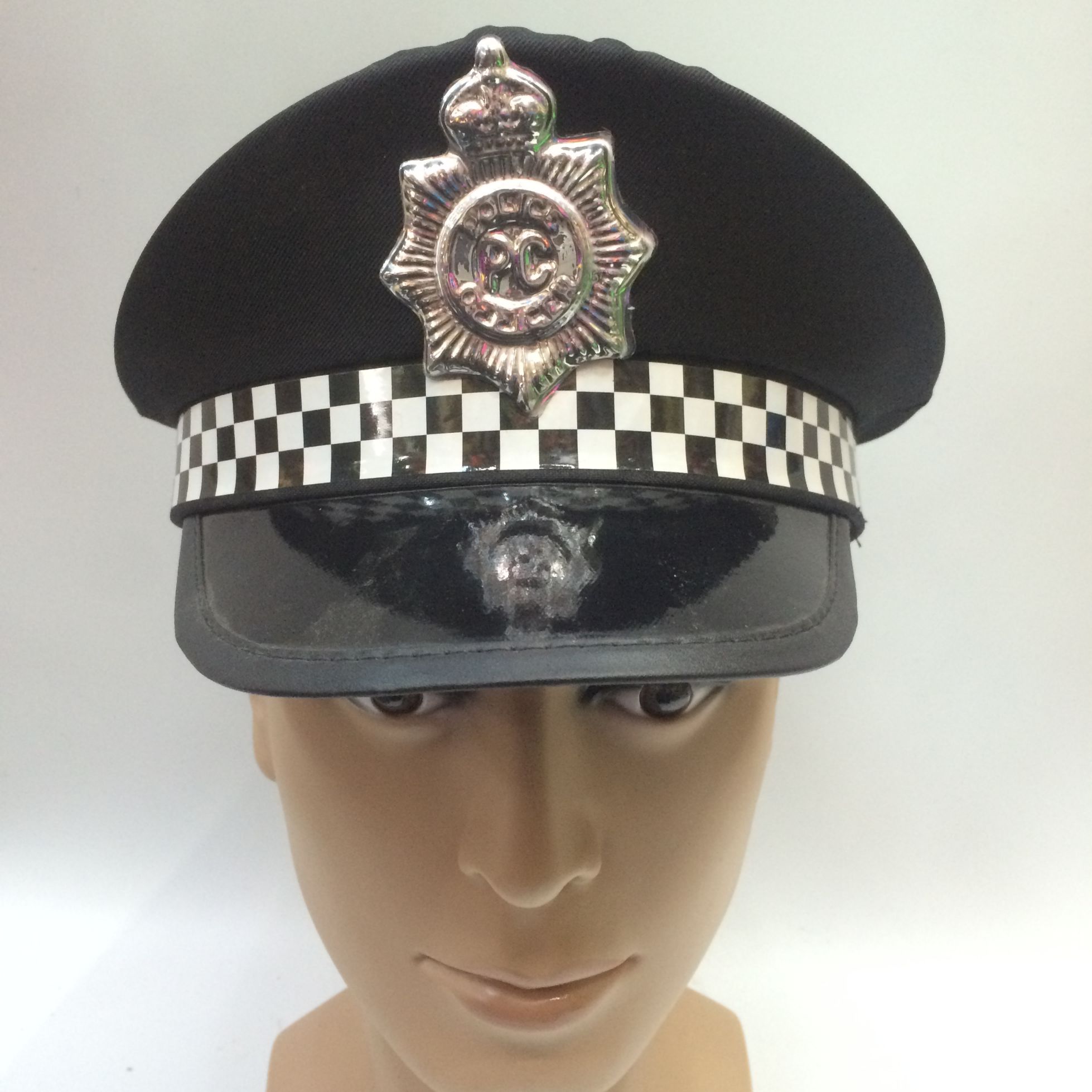 Black police polyester hat, police cap