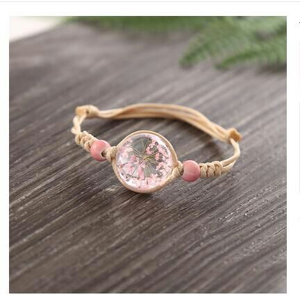 Dried cherry blossom, everlasting flower, Time gem bracelet, Forest Girl style hand-woven peach blossom bracelet accessories wholesale details Picture