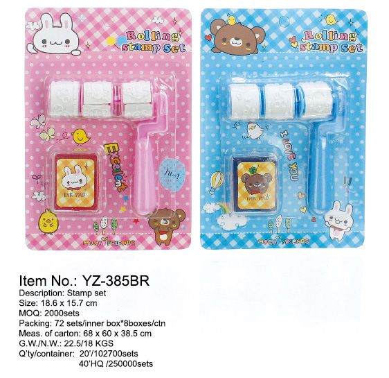 385BR可爱小熊小兔小滚轮可替换带印油印章吸卡套装