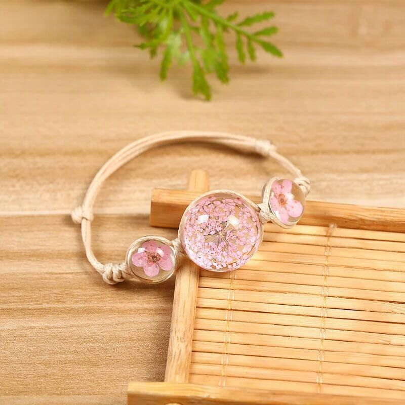 Dried cherry blossom eternal flower time gem bracelet Sen Nv hand-woven peach blossom bracelet wholesale accessories thumbnail