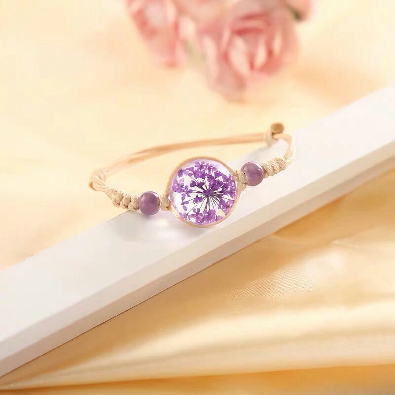 Dried cherry blossom, everlasting flower, Time gem bracelet, Forest Girl style hand-woven peach blossom bracelet accessories wholesale Specification image