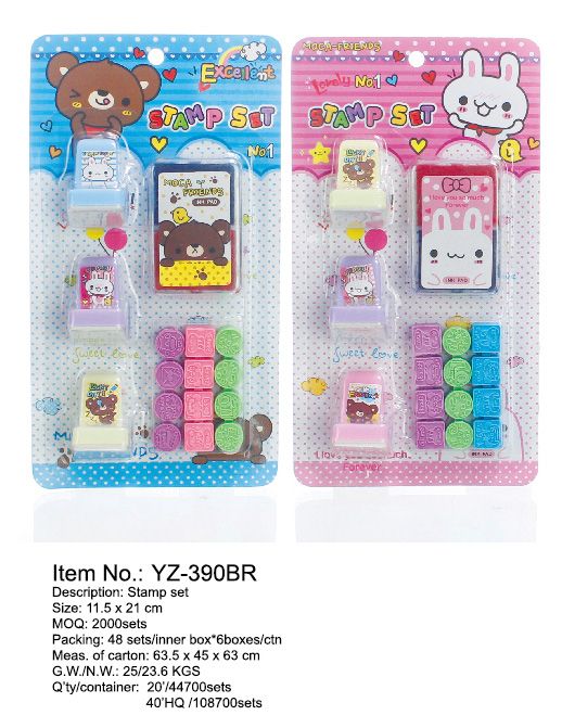 390BR Cute little bear can be printed and wiped with a two-color ink seal eraser suction card set thumbnail